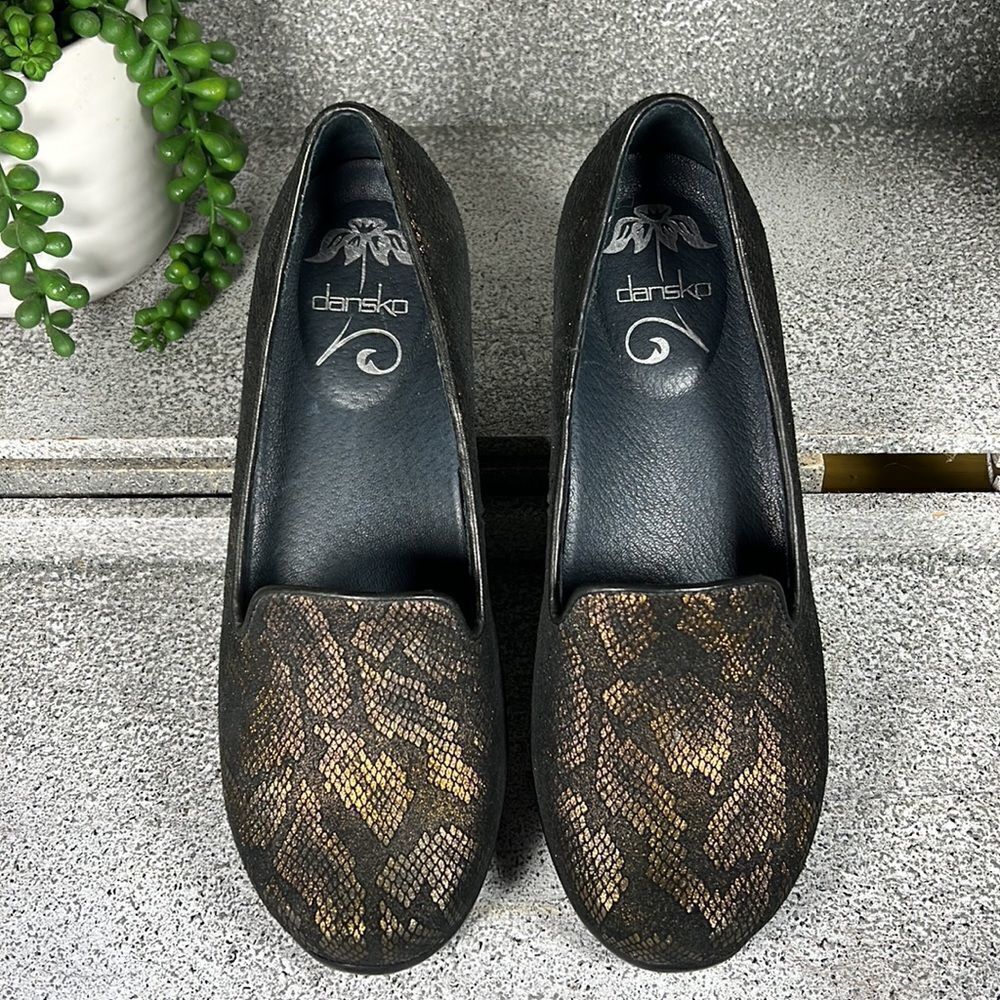 Dansko Olivia Bronze Python Leather Loafers Shoes… - image 3